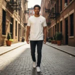 Navy Blue Off-White Logo T-Shirt - 190gsm Premium Penye Pamuk