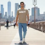 Navy Tee Beige T-Shirt 190gsm Premium Cotton